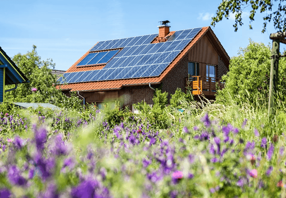 Solar panel installed on wooden house