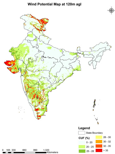 Wind Potential Map of India
